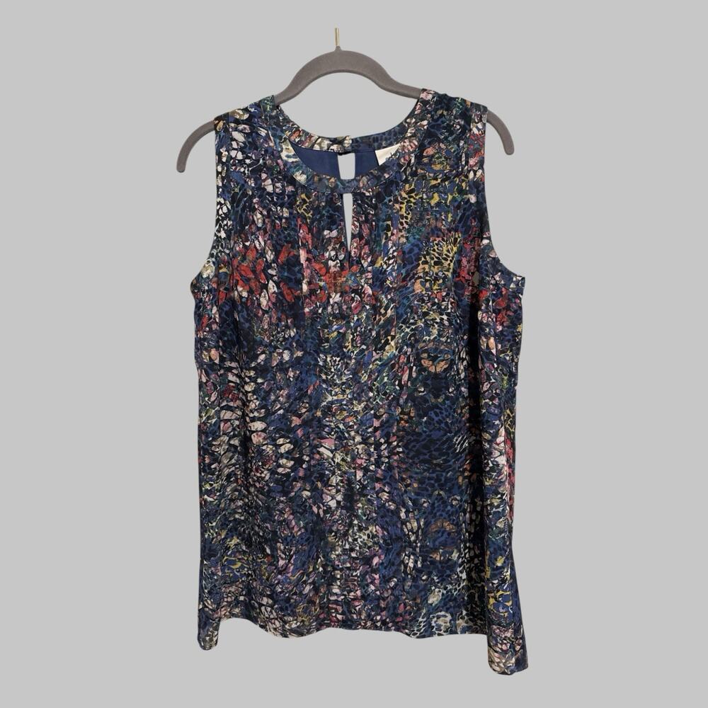 Cabi Womens Stained Glass Abstract Monet Keyhole Sleeveless Blouse Top Size M
